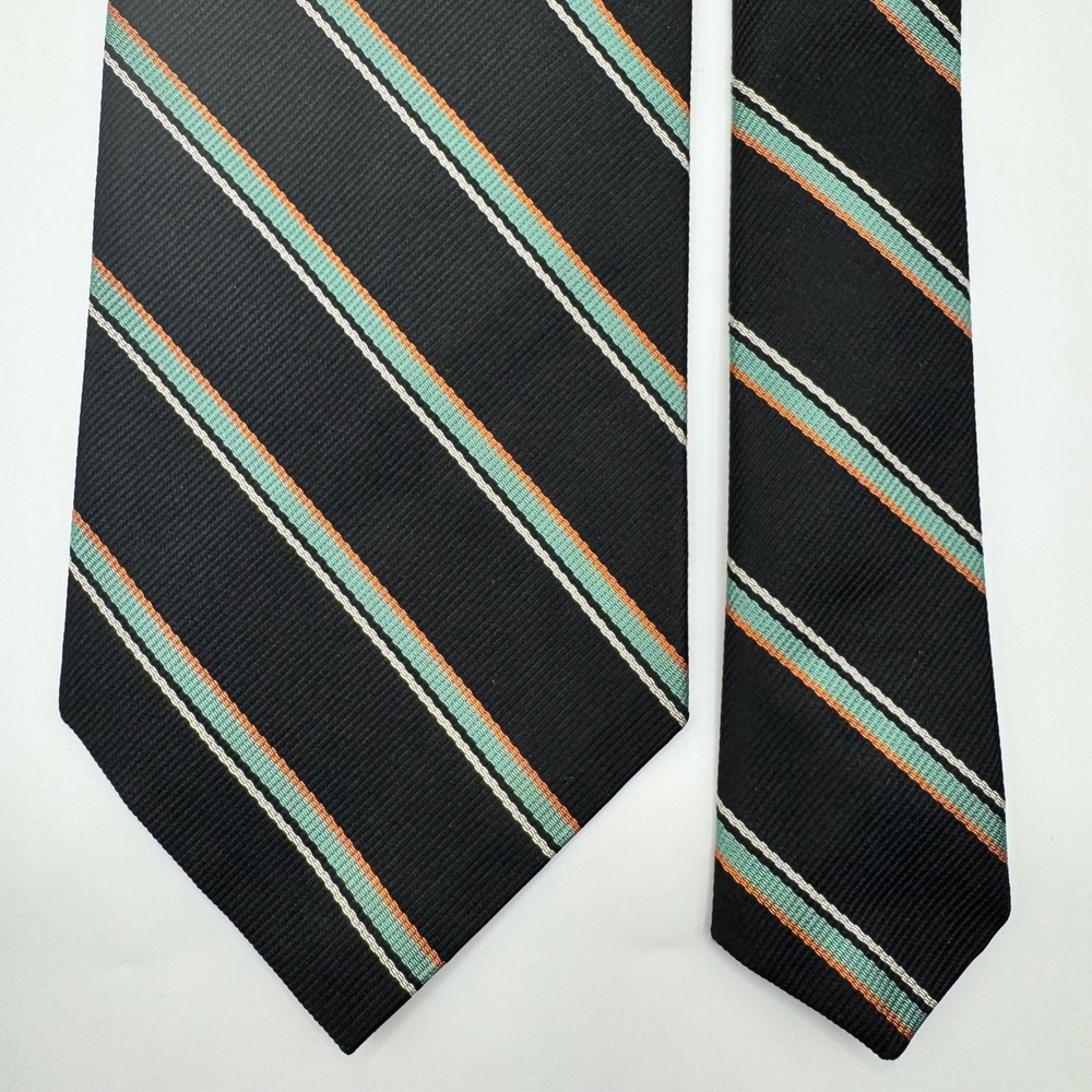 Polo Ralph Lauren Silk Tie Mens Navy Blue Orange Green Striped Regimental Luxury - Picture 3 of 8
